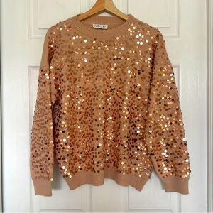 She + Sky Tan Sequin Sweater Sz M Worn Once